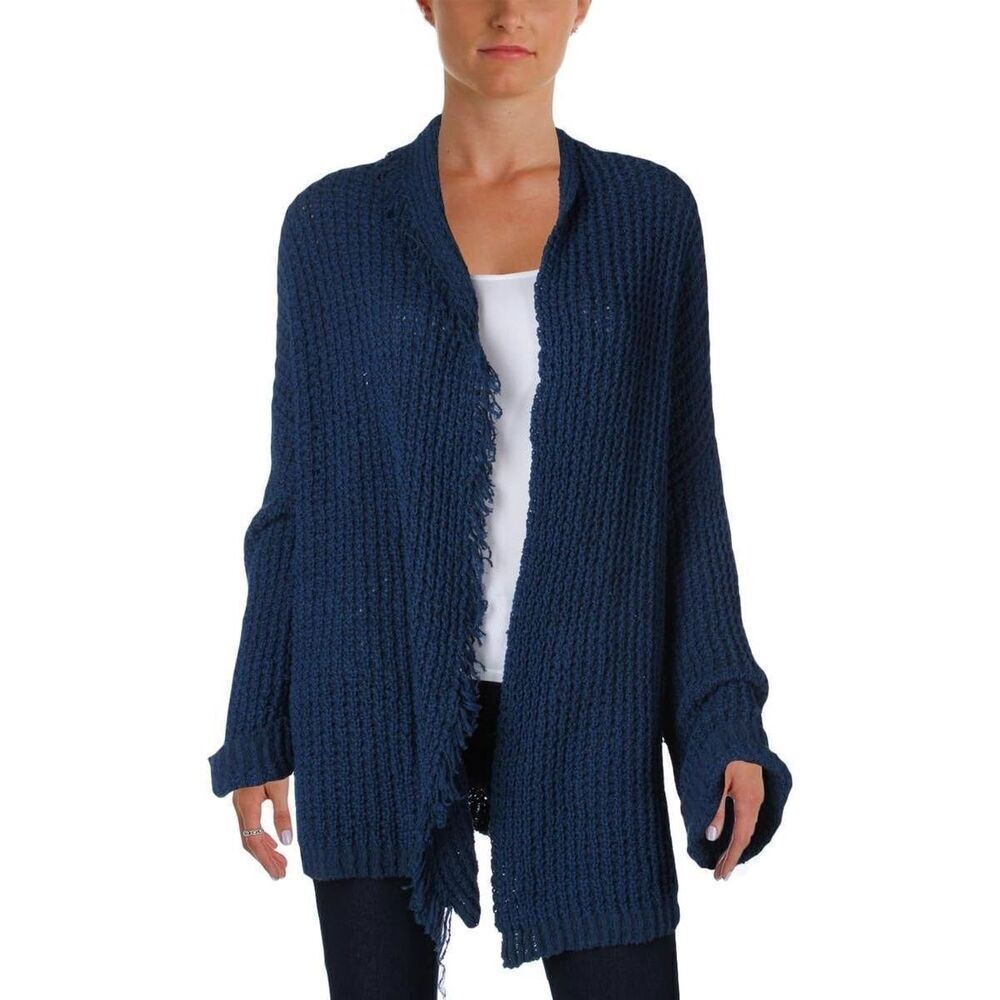 Free People Silk Fringe Trim Cardigan Sweater Sapphire Size XS